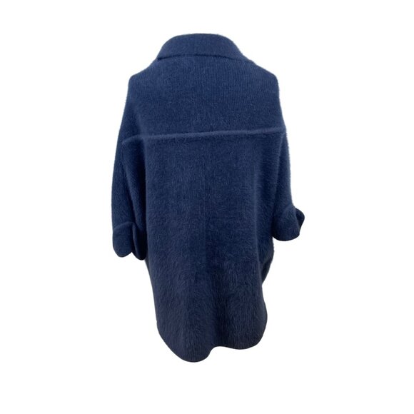 Womens Navy Blue/ Grey Wrap Cape Coat Oversized Style Sz 175/92A US L - Picture 3 of 12